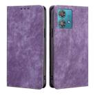 For Motorola Edge 40 Neo 5G RFID Anti-theft Brush Magnetic Leather Phone Case(Purple) - 1