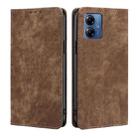 For Motorola Moto G14 4G RFID Anti-theft Brush Magnetic Leather Phone Case(Brown) - 1