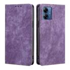 For Motorola Moto G14 4G RFID Anti-theft Brush Magnetic Leather Phone Case(Purple) - 1
