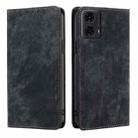 For Motorola Moto G24 4G RFID Anti-theft Brush Magnetic Leather Phone Case(Black) - 1