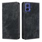 For Motorola Moto G85 5G RFID Anti-theft Brush Magnetic Leather Phone Case(Black) - 1