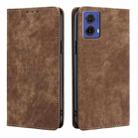 For Motorola Moto G85 5G RFID Anti-theft Brush Magnetic Leather Phone Case(Brown) - 1