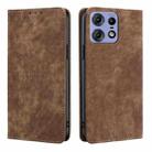 For Motorola Edge 50 Pro 5G RFID Anti-theft Brush Magnetic Leather Phone Case(Brown) - 1