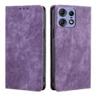 For Motorola Edge 50 Pro 5G RFID Anti-theft Brush Magnetic Leather Phone Case(Purple) - 1