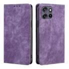 For Motorola Edge 50 Neo 5G RFID Anti-theft Brush Magnetic Leather Phone Case(Purple) - 1