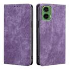 For Motorola Moto G35 5G RFID Anti-theft Brush Magnetic Leather Phone Case(Purple) - 1