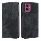 For Motorola Moto G55 5G RFID Anti-theft Brush Magnetic Leather Phone Case(Black) - 1