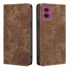 For Motorola Moto G55 5G RFID Anti-theft Brush Magnetic Leather Phone Case(Brown) - 1