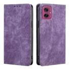 For Motorola Moto G55 5G RFID Anti-theft Brush Magnetic Leather Phone Case(Purple) - 1