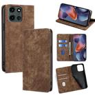 For Motorola Moto G 5G 2025 RFID Anti-theft Brush Magnetic Leather Phone Case(Brown) - 1