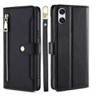 For Sony Xperia 10 VI Lite Sheep Texture Cross-body Zipper Wallet Leather Phone Case(Black) - 1