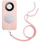For Huawei Mate 60 Wheat MagSafe Magnetic Straw Material + TPU Phone Case with Lanyard(Pink) - 1