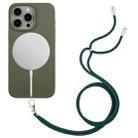 For iPhone 15 Pro Max Wheat MagSafe Magnetic Straw Material + TPU Phone Case with Lanyard(Army Green) - 1