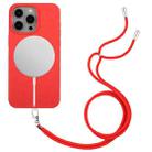 For iPhone 15 Pro Wheat MagSafe Magnetic Straw Material + TPU Phone Case with Lanyard(Red) - 1