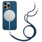 For iPhone 15 Pro Wheat MagSafe Magnetic Straw Material + TPU Phone Case with Lanyard(Blue) - 1