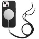 For iPhone 15 Plus Wheat MagSafe Magnetic Straw Material + TPU Phone Case with Lanyard(Black) - 1