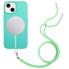 For iPhone 15 Wheat MagSafe Magnetic Straw Material + TPU Phone Case with Lanyard(Green) - 1