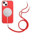 For iPhone 15 Wheat MagSafe Magnetic Straw Material + TPU Phone Case with Lanyard(Red) - 1