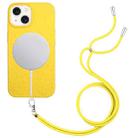 For iPhone 15 Wheat MagSafe Magnetic Straw Material + TPU Phone Case with Lanyard(Yellow) - 1