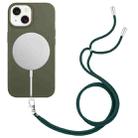 For iPhone 15 Wheat MagSafe Magnetic Straw Material + TPU Phone Case with Lanyard(Army Green) - 1