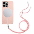 For iPhone 14 Pro Max Wheat MagSafe Magnetic Straw Material + TPU Phone Case with Lanyard(Pink) - 1