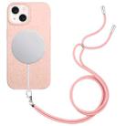 For iPhone 13 Wheat MagSafe Magnetic Straw Material + TPU Phone Case with Lanyard(Pink) - 1