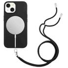 For iPhone 13 Wheat MagSafe Magnetic Straw Material + TPU Phone Case with Lanyard(Black) - 1