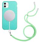 For iPhone 12 Wheat MagSafe Magnetic Straw Material + TPU Phone Case with Lanyard(Green) - 1