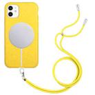 For iPhone 12 Wheat MagSafe Magnetic Straw Material + TPU Phone Case with Lanyard(Yellow) - 1