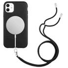 For iPhone 12 Wheat MagSafe Magnetic Straw Material + TPU Phone Case with Lanyard(Black) - 1