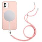 For iPhone 11 Wheat MagSafe Magnetic Straw Material + TPU Phone Case with Lanyard(Pink) - 1