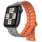 For Apple Watch SE 2023 44mm Reverse Buckle Two Color Magnetic Silicone Watch Band(Grey+Orange) - 1