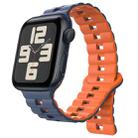 For Apple Watch SE 2023 40mm Reverse Buckle Two Color Magnetic Silicone Watch Band(Midnight Blue+Orange) - 1