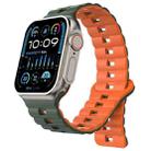 For Apple Watch Ultra 2 49mm Reverse Buckle Two Color Magnetic Silicone Watch Band(Olive Green+Orange) - 1