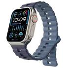 For Apple Watch Ultra 2 49mm Reverse Buckle Two Color Magnetic Silicone Watch Band(Dark Blue+Light Blue) - 1