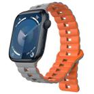For Apple Watch Series 9 45mm Reverse Buckle Two Color Magnetic Silicone Watch Band(Grey+Orange) - 1