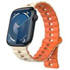 For Apple Watch Series 9 45mm Reverse Buckle Two Color Magnetic Silicone Watch Band(Starlight+Orange) - 1