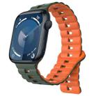 For Apple Watch Series 9 45mm Reverse Buckle Two Color Magnetic Silicone Watch Band(Olive Green+Orange) - 1