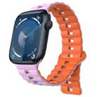 For Apple Watch Series 9 45mm Reverse Buckle Two Color Magnetic Silicone Watch Band(Purple+Orange) - 1