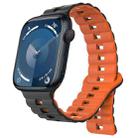 For Apple Watch Series 9 45mm Reverse Buckle Two Color Magnetic Silicone Watch Band(Black+Orange) - 1