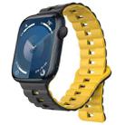 For Apple Watch Series 9 41mm Reverse Buckle Two Color Magnetic Silicone Watch Band(Black+Yellow) - 1