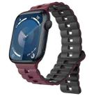 For Apple Watch Series 9 41mm Reverse Buckle Two Color Magnetic Silicone Watch Band(Wine Red+Black) - 1