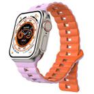 For Apple Watch Ultra 49mm Reverse Buckle Two Color Magnetic Silicone Watch Band(Purple+Orange) - 1