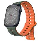 For Apple Watch Series 8 41mm Reverse Buckle Two Color Magnetic Silicone Watch Band(Olive Green+Orange) - 1