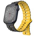 For Apple Watch Series 8 45mm Reverse Buckle Two Color Magnetic Silicone Watch Band(Black+Yellow) - 1