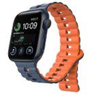 For Apple Watch SE 2022 44mm Reverse Buckle Two Color Magnetic Silicone Watch Band(Midnight Blue+Orange) - 1