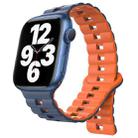 For Apple Watch Series 7 41mm Reverse Buckle Two Color Magnetic Silicone Watch Band(Midnight Blue+Orange) - 1