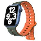 For Apple Watch Series 7 41mm Reverse Buckle Two Color Magnetic Silicone Watch Band(Olive Green+Orange) - 1