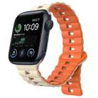 For Apple Watch SE 44mm Reverse Buckle Two Color Magnetic Silicone Watch Band(Starlight+Orange) - 1