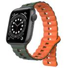 For Apple Watch 6 40mm Reverse Buckle Two Color Magnetic Silicone Watch Band(Olive Green+Orange) - 1
